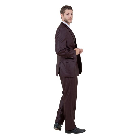 Modern Fit Sharkskin 3pc Men's Suit Set, Burgundy - Picture 6 of 6